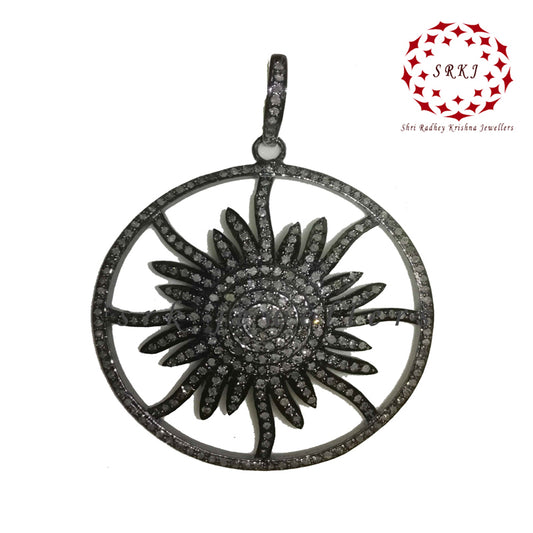 925 Sterling Silver Pendant Round Sunburst Pendant