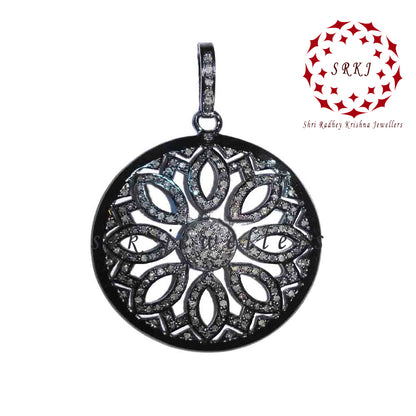 Round Pave Diamond Flower Pendant, Diamond Flower Pendant