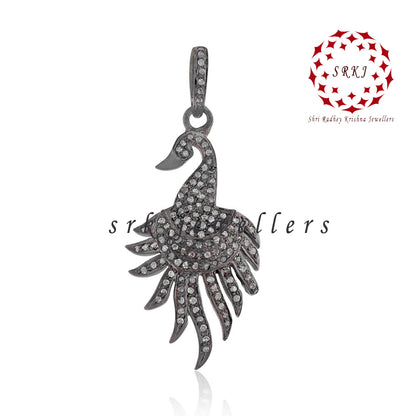 Natural Pave Diamond Bird Pendant, Attractive Bird Pendant, 925 Silver Jewelry