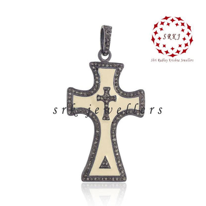 Gorgeous Enamel Cross Pendant, Stylish Cross Pendant, Silver Jewelry