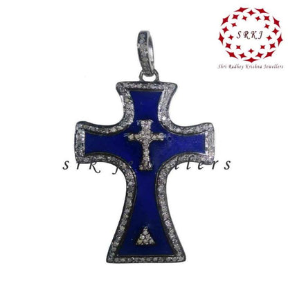 Gorgeous Enamel Cross Pendant, Stylish Cross Pendant, Silver Jewelry