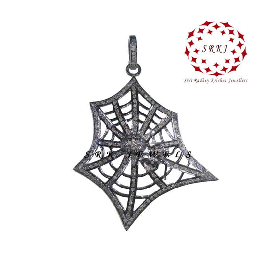 Spider Web Pendant, Attractive Spider Web Pendant, 925 Sterling Silver Pendant With Pave Diamond