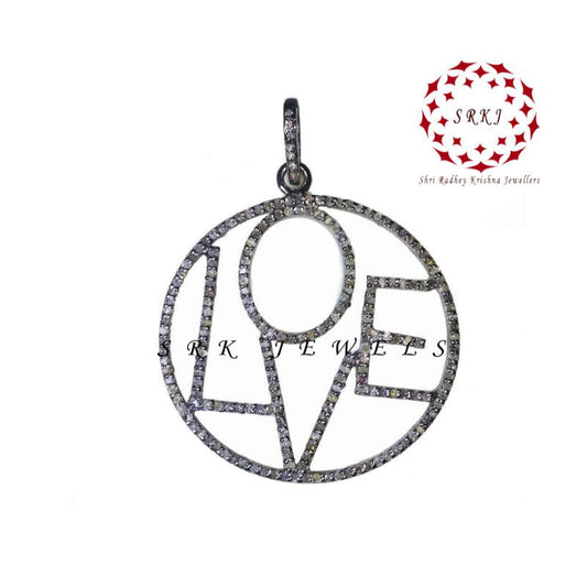 Pave Diamond Handmade Designer Love Style Round Pendant, LOVE Round Pendant, Gift For Lovers