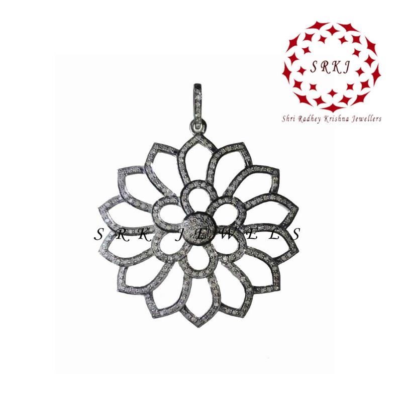 Beautifully Designed 925 Sterling Silver Flower Pendant, Black Statement Pendant, Birthday Gift, Silver Jewelry