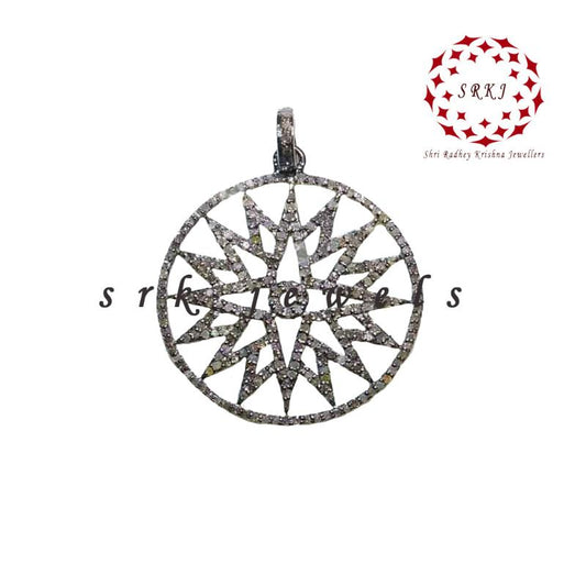 Glorious Starburst Pendant With Natural Pave diamond Layer, Round Star Pendant, Wedding Gift