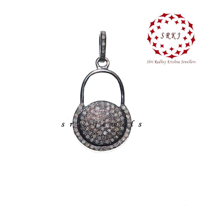 Beautifully Designed Lock Style Pendant, Small Lock Pendant, Pave Diamond Jewelry