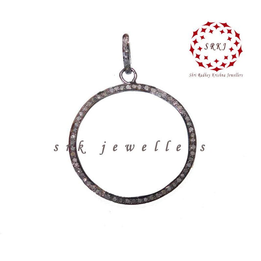 Pave Diamond Fancy Handmade Designer Round Pendant, Simple Open Round Pendant, Gift For Friends