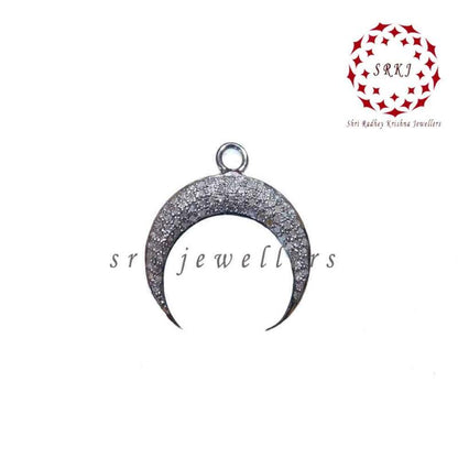 Stunning Crescent Moon Charm, Black Pave Diamond Moon Pendant, Gift For Someone