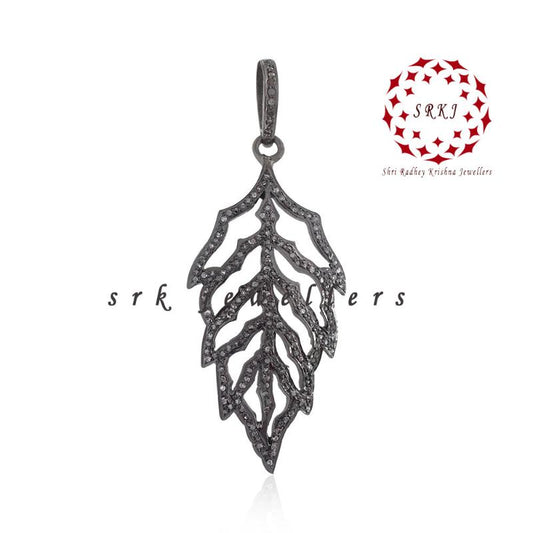 Silver & Diamond Designer Leaf Pendant, handmade leaf design Pendant, Silver Jewelry