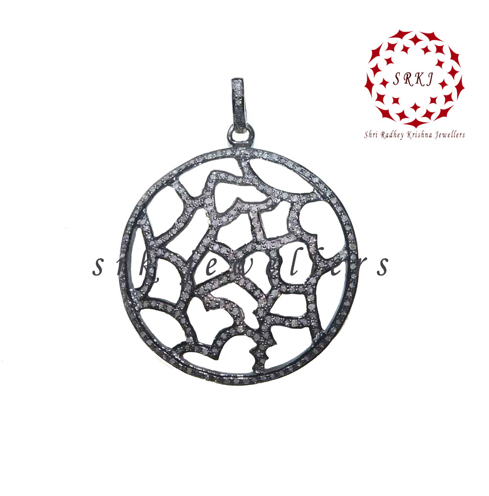 Round 925 Sterling Silver Handmade Pave Diamond Designer Fancy Pendant, Fancy Pendant, wedding Gift