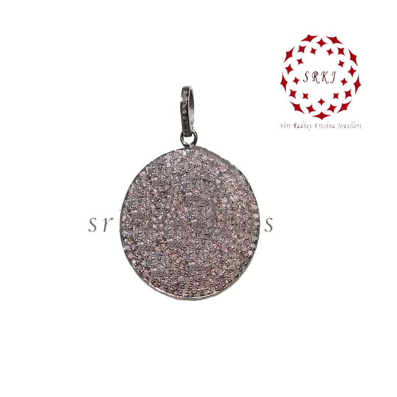 Pave Diamond Handmade Designer Disk Pendant, Fully Disk Pendant, Birthday Gift