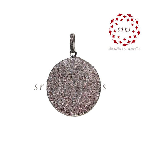 Pave Diamond Handmade Designer Disk Pendant, Fully Disk Pendant, Birthday Gift