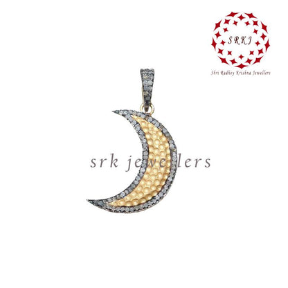 925 Sterling Silver Handmade Designer Moon Pendant, Amazing Moon Pendant With Pave Diamond