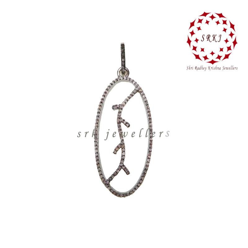 Fancy Designer Pave Diamond 925 Sterling Silver Pendant, Fancy Black Pendant, Gift For Her