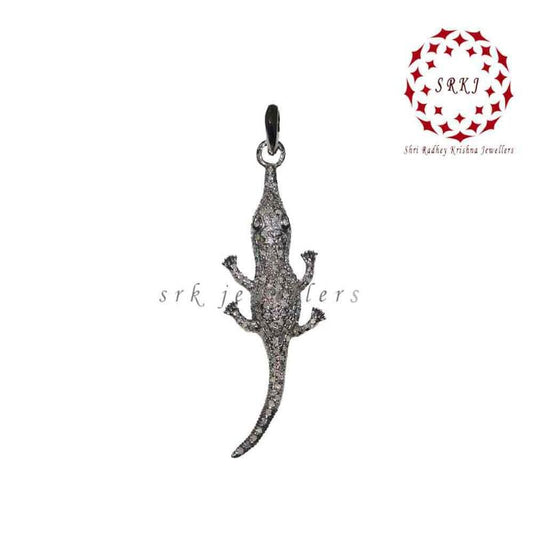 925 Sterling Silver Pave Diamond Alligator Pendant, Animal Pendant, Gift For Someone