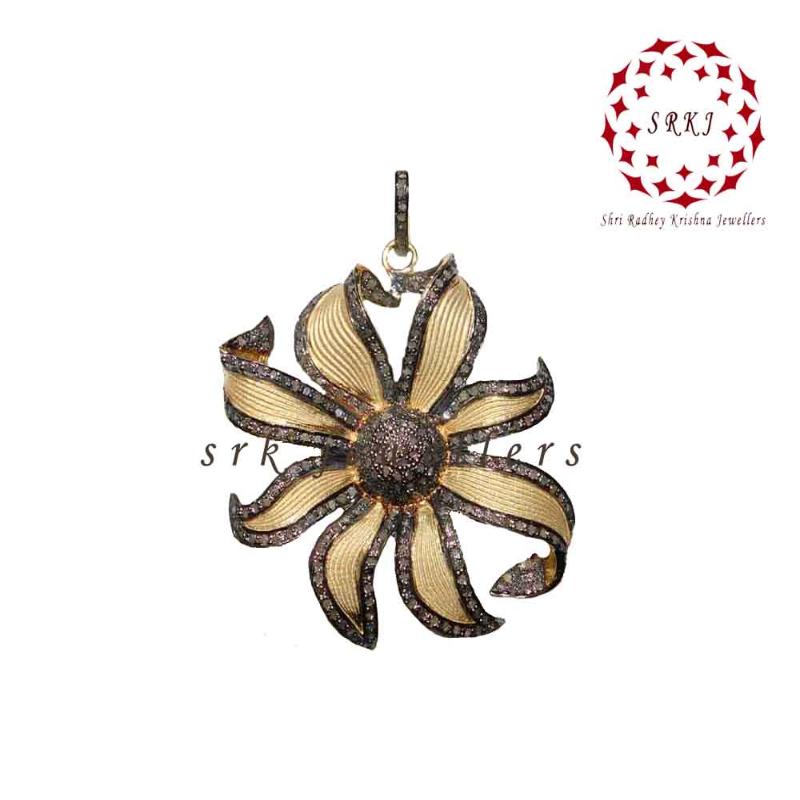 Handmade Designer Flower Pendant With Yellow & Black Rhodium Plated, Silver Jewelry