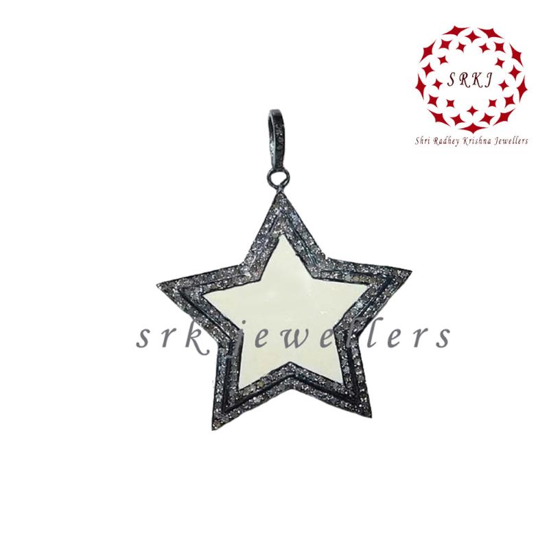 Cream & Turquoise Enamel Star Pendant,  two Color Star Pendant, Silver Jewelry