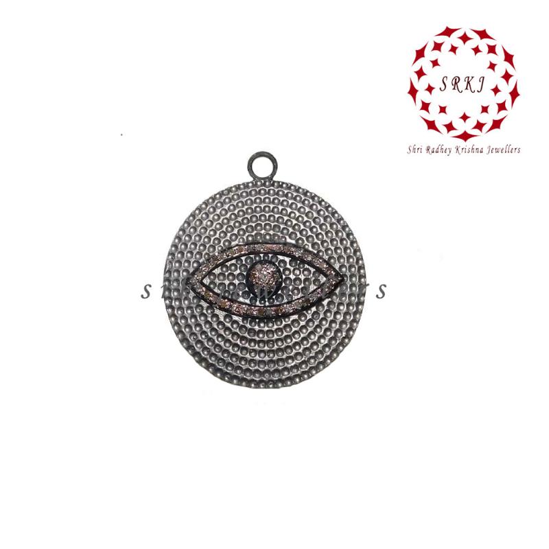 Beautifully Designed Evil Eye In Round Disk Pave Diamond Pendant, Evil Eye Round Pendant, gift For Her