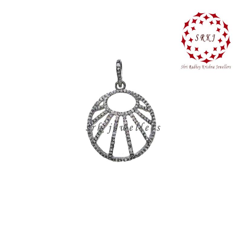 Round Fancy Designer Pave Diamond Pendant, Fancy Design Necklace, wedding Gift