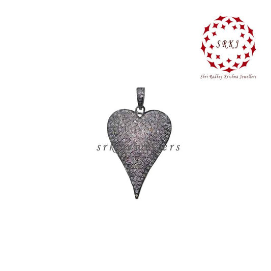 Designer Pave Diamond Handmade Stylish Heart Pendant, 925 Sterling Silver Heart Pendant