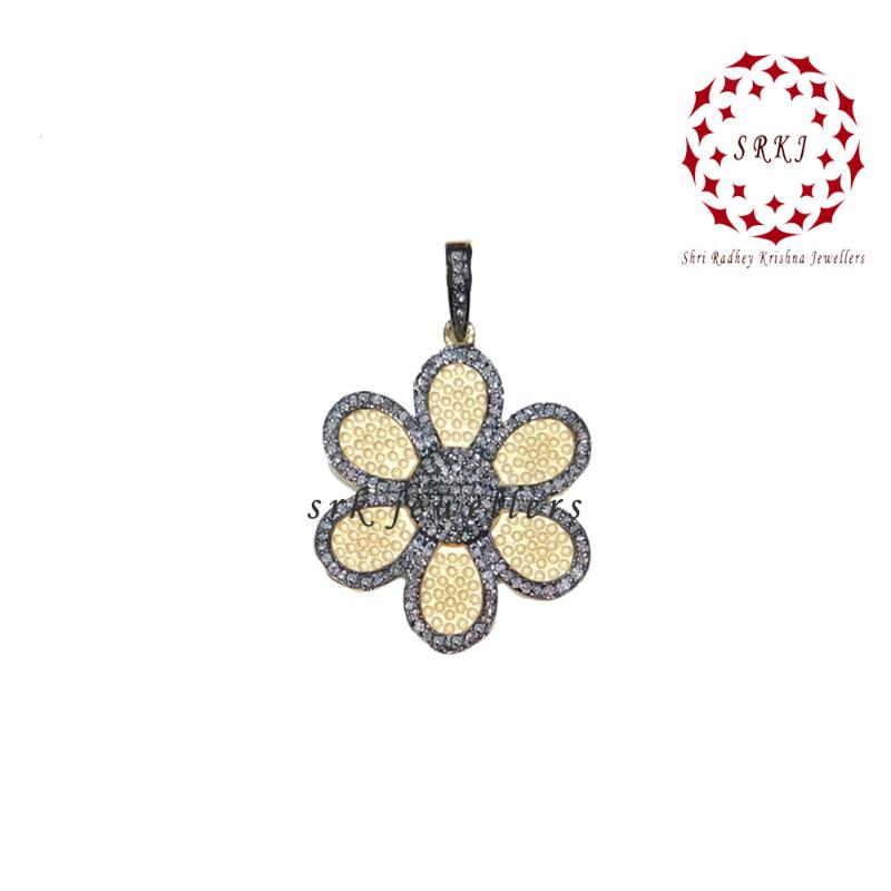 Pave Diamond Handmade Designer Yellow Flower Pendant, Unique Flower Pendant, Gift For Lovers