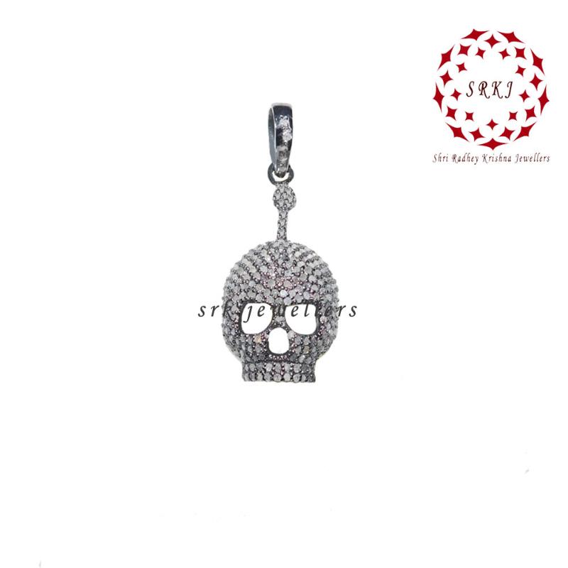 Stunning Skull Pendant With Pave Diamond Layers, Halloween Special, Silver Jewelry