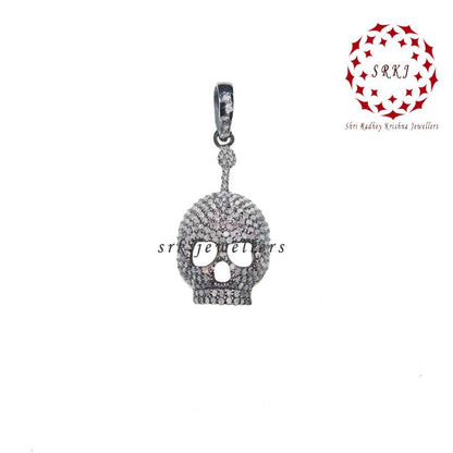 Stunning Skull Pendant With Pave Diamond Layers, Halloween Special, Silver Jewelry