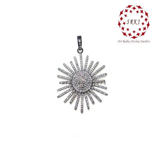 Handmade Pave Diamond Designer Sunburst Pendant, Amazing Sunburst necklace, Anniversary Gift