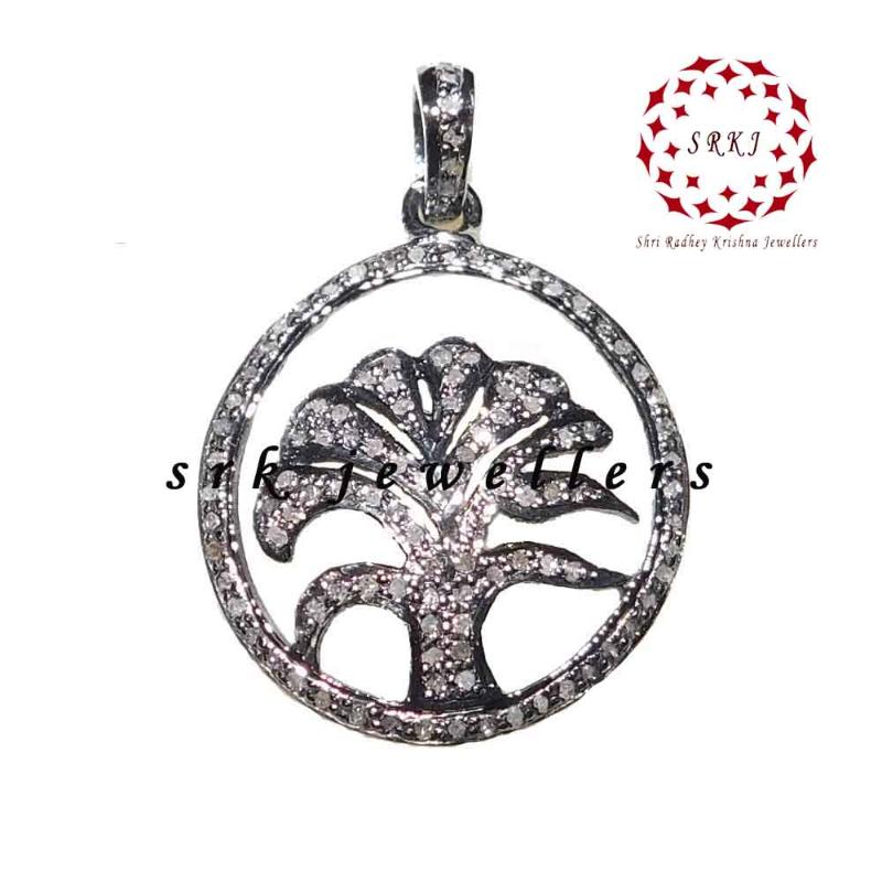 Beautifully Designer 925 Sterling Silver Fancy Tree Pendant, Unique Tree Pendant With Pave Diamond, Silver Jewelry