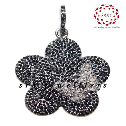 Pave Diamond Flower Design pendant, Flower With Small Butterfly pendant, Statement Pendant, Gift For Lover