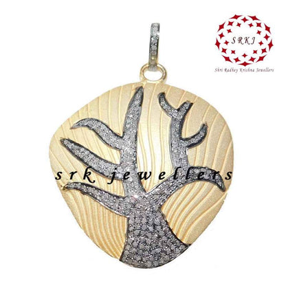 Gorgeous Looking Yellow And Black 925 Sterling Silver Tree Pendant, Stunning Tree Necklace