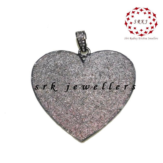 Fully Pave Diamond Setting Handmade Designer Heart Pendant, Gift For Lovers