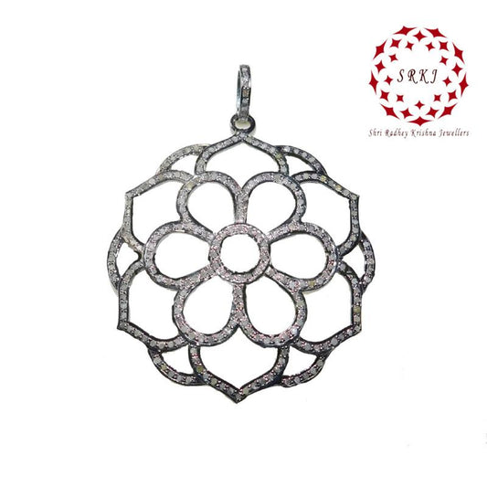 925 Sterling Silver Flower Designed Pave diamond Pendant, Unique Stylish Flower Pendant, Wedding Gift