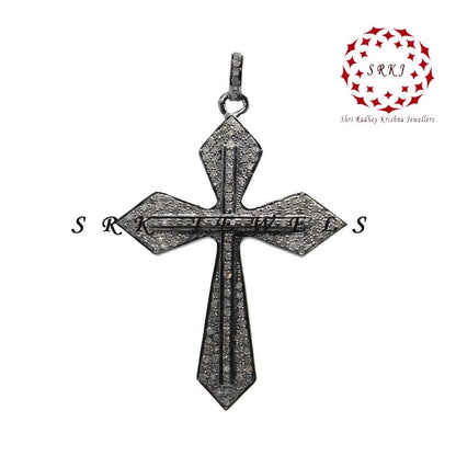 Stylish Cross Pendant With pave Diamond layers, Christmas Gift, Statement Pendant