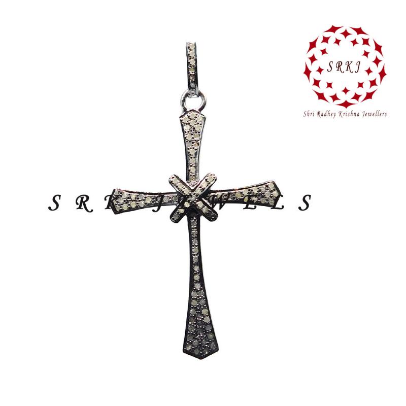 Elegant Cross Pendant, 925 Sterling Silver Pendant With Pave Diamond, Gift For Lovers