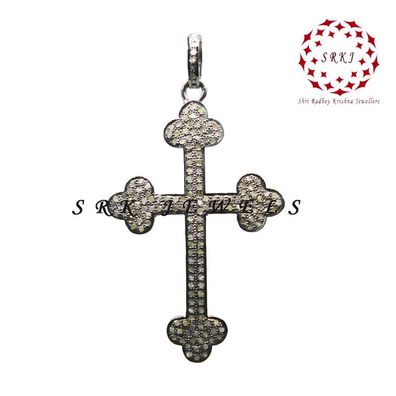 Natural Pave Diamond Cross Pendant, Gift For Someone, Christmas Gift