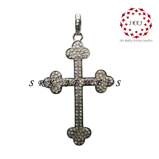 Natural Pave Diamond Cross Pendant, Gift For Someone, Christmas Gift