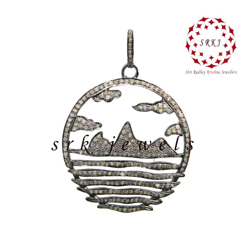 Beach Style Pendant With pave Diamond layers, Round Fancy pendant, gift For Special one