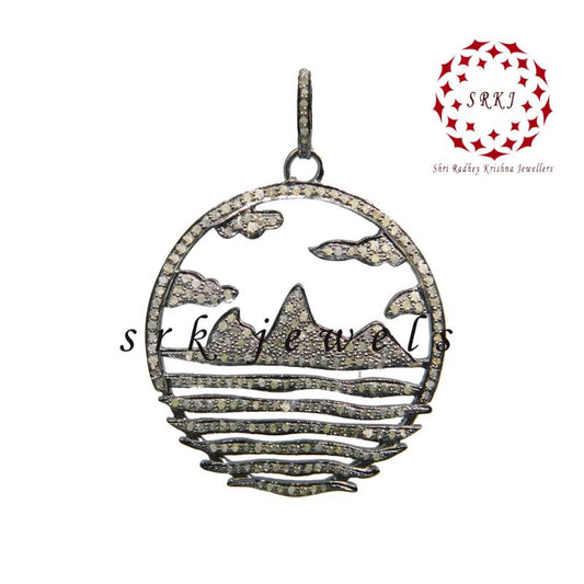 Beach Style Pendant With pave Diamond layers, Round Fancy pendant, gift For Special one