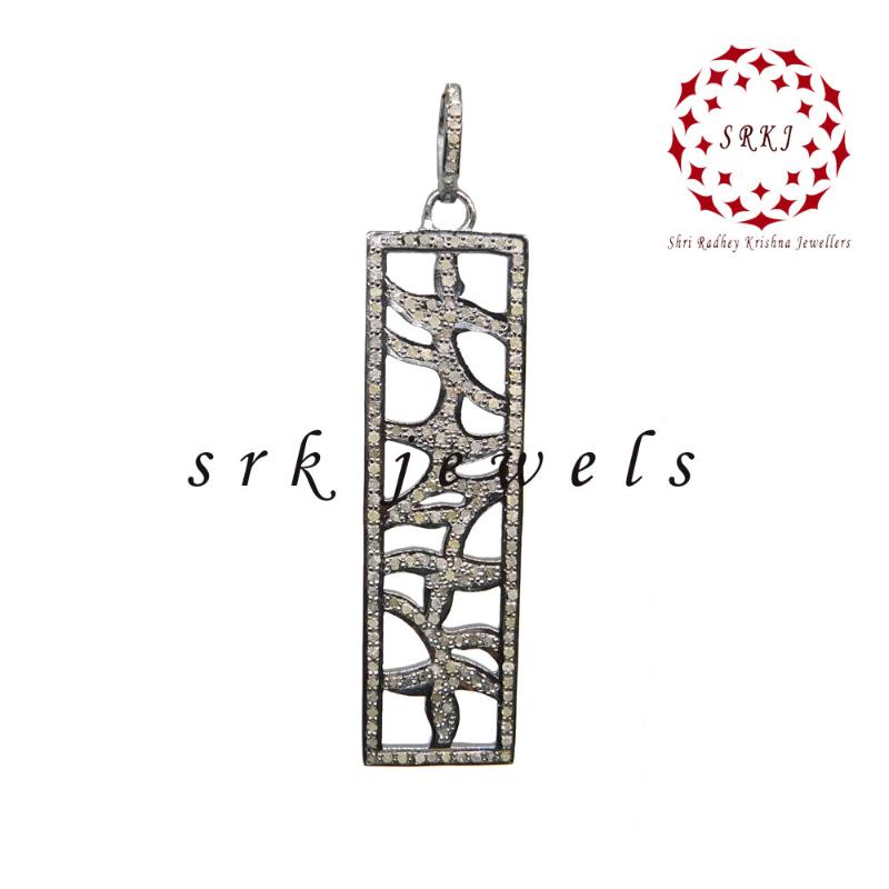 Natural Pave Diamond Gorgeous Fancy Designer Pendant, Silver Jewelry