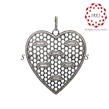 Designer Heart With Pave Lips Pendant, Attractive heart Necklace, Gift For Lover