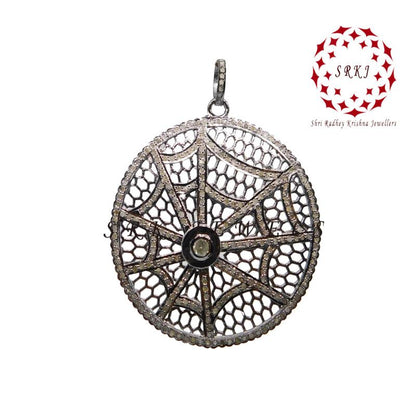 Pave Diamond Handmade Style Spider Web Pendant, Unique Spider Pendant, Silver Jewelry