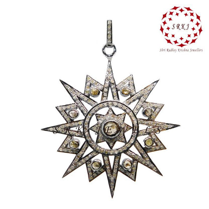 Sunburst pendant With Shiny Pave Diamond, Most Unique sunburst Necklace, Silver Jewelry