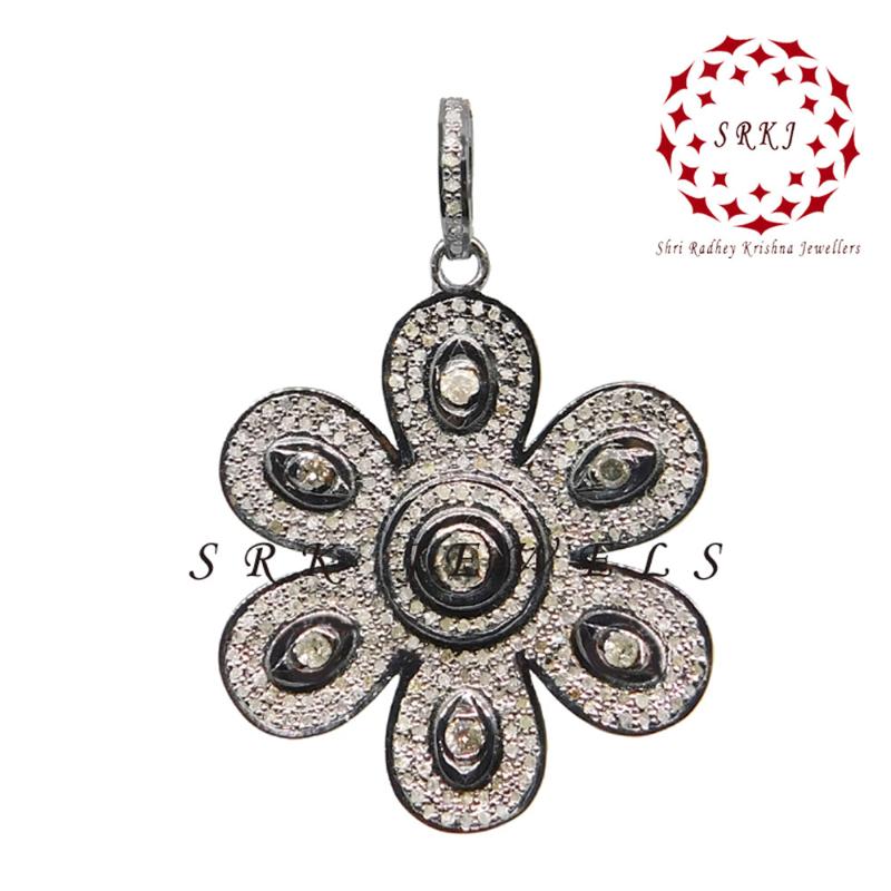 Fully Pave Diamond Handmade Designer Flower Pendant, Stunning And Beautiful Flower Necklace