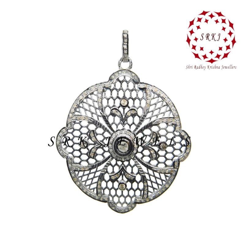 Lovely Flower Designed Pave Diamond Pendant,  Beautiful Design, Gift For Love, Natural Pave Diamond, Casual Gift, Floral Design