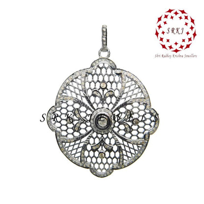 Lovely Flower Designed Pave Diamond Pendant,  Beautiful Design, Gift For Love, Natural Pave Diamond, Casual Gift, Floral Design