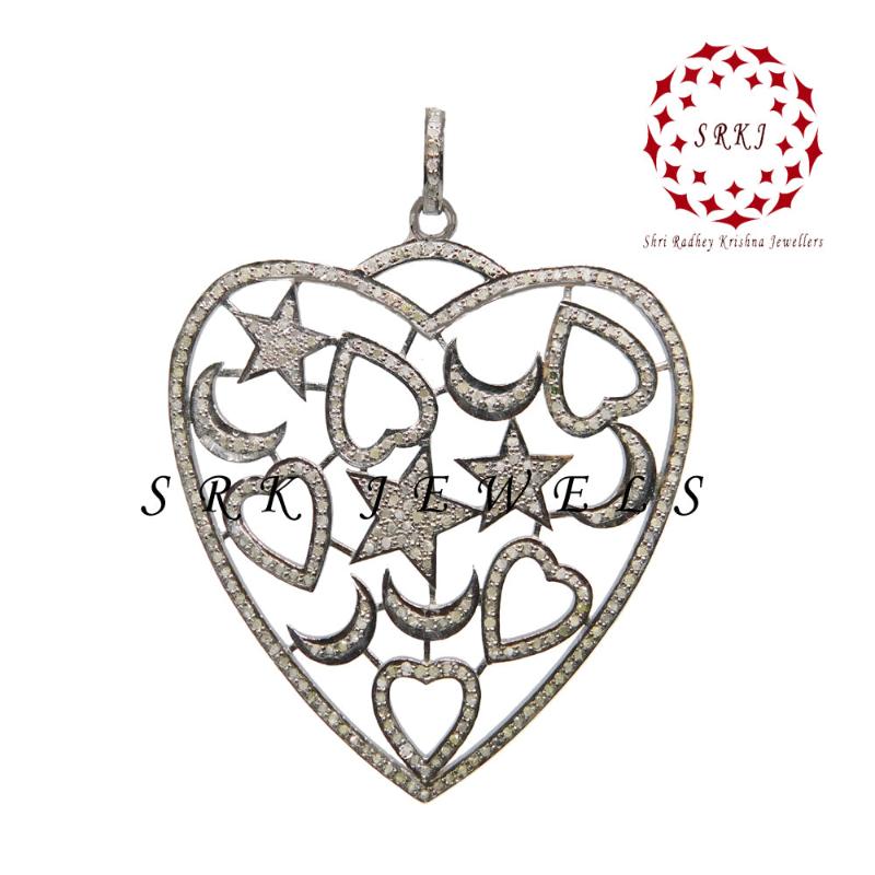 Graceful Small Heart & Moon In Big Heart Pendant, Valentine Gift, Heart Moon Design, Heart Shape