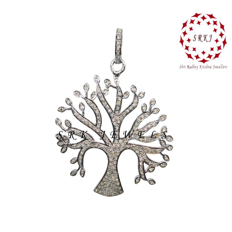 Handmade Designer Tree Pendant with Pave diamond, Gift For Lovers