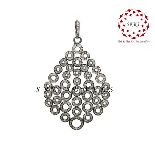 925 Sterling Silver Fancy Designer Pave diamond Pendant, Unique Design Pendant, Wedding Gift