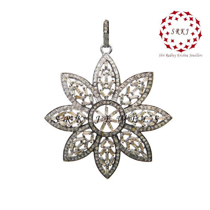 Natural Pave Diamond And Baguette Flower Pendant, Stunning Flower Pendant, Gift For Lover